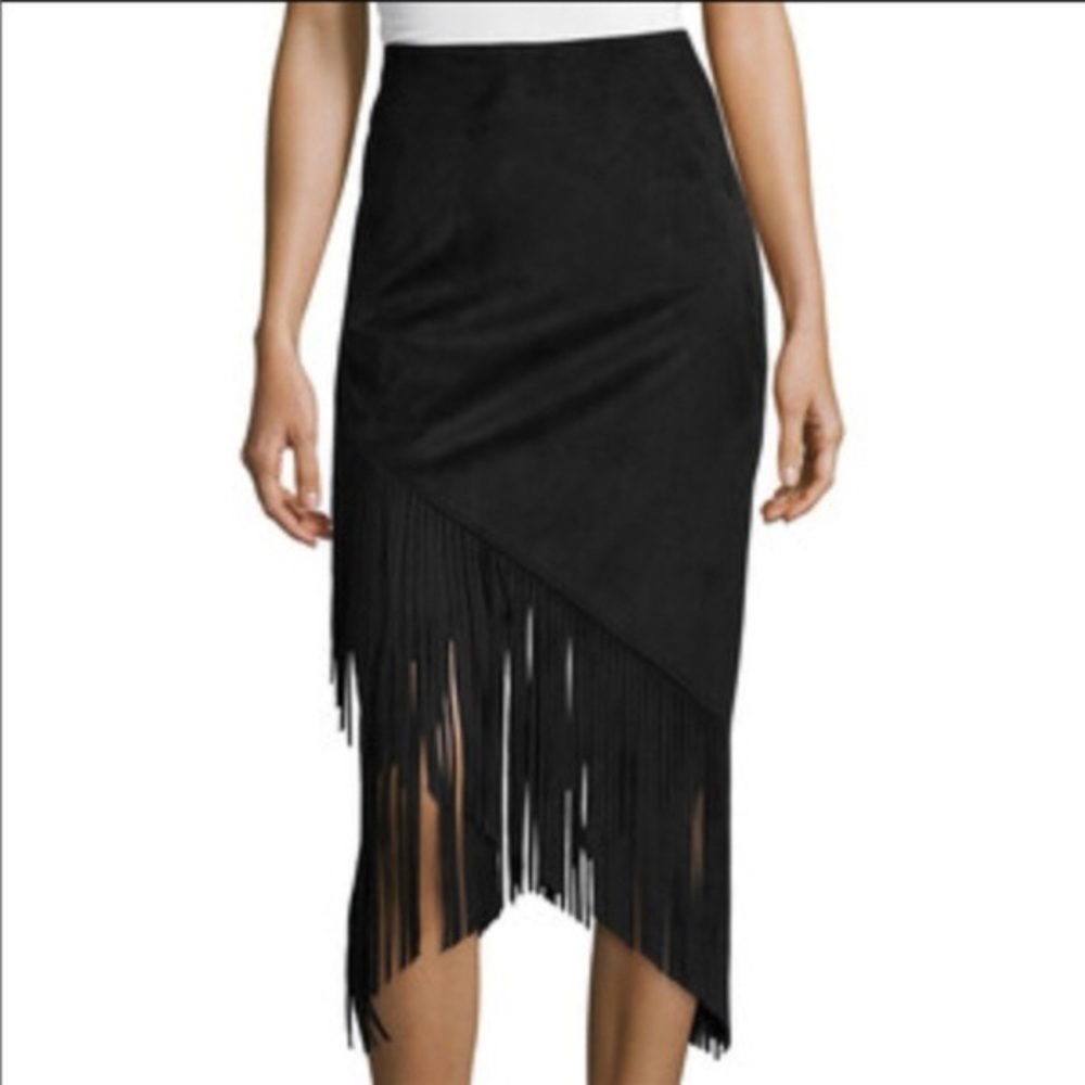 NWT Bisou Bisou Black Suede Fringe Skirt Size 22W